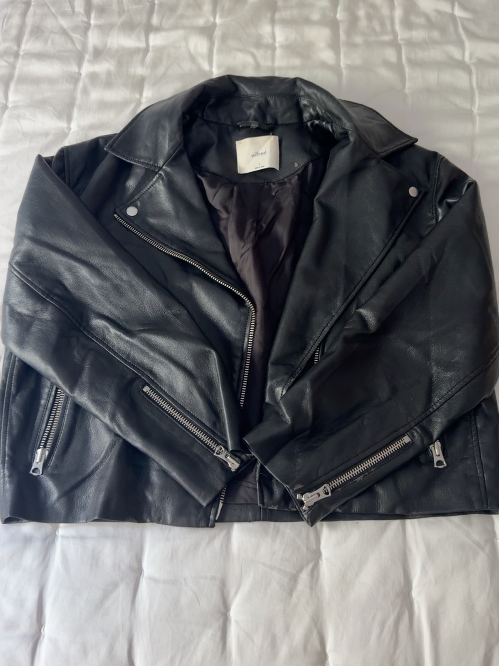 Aritzia Wilfred Black Faux Leather Moto Biker Jacket Size L